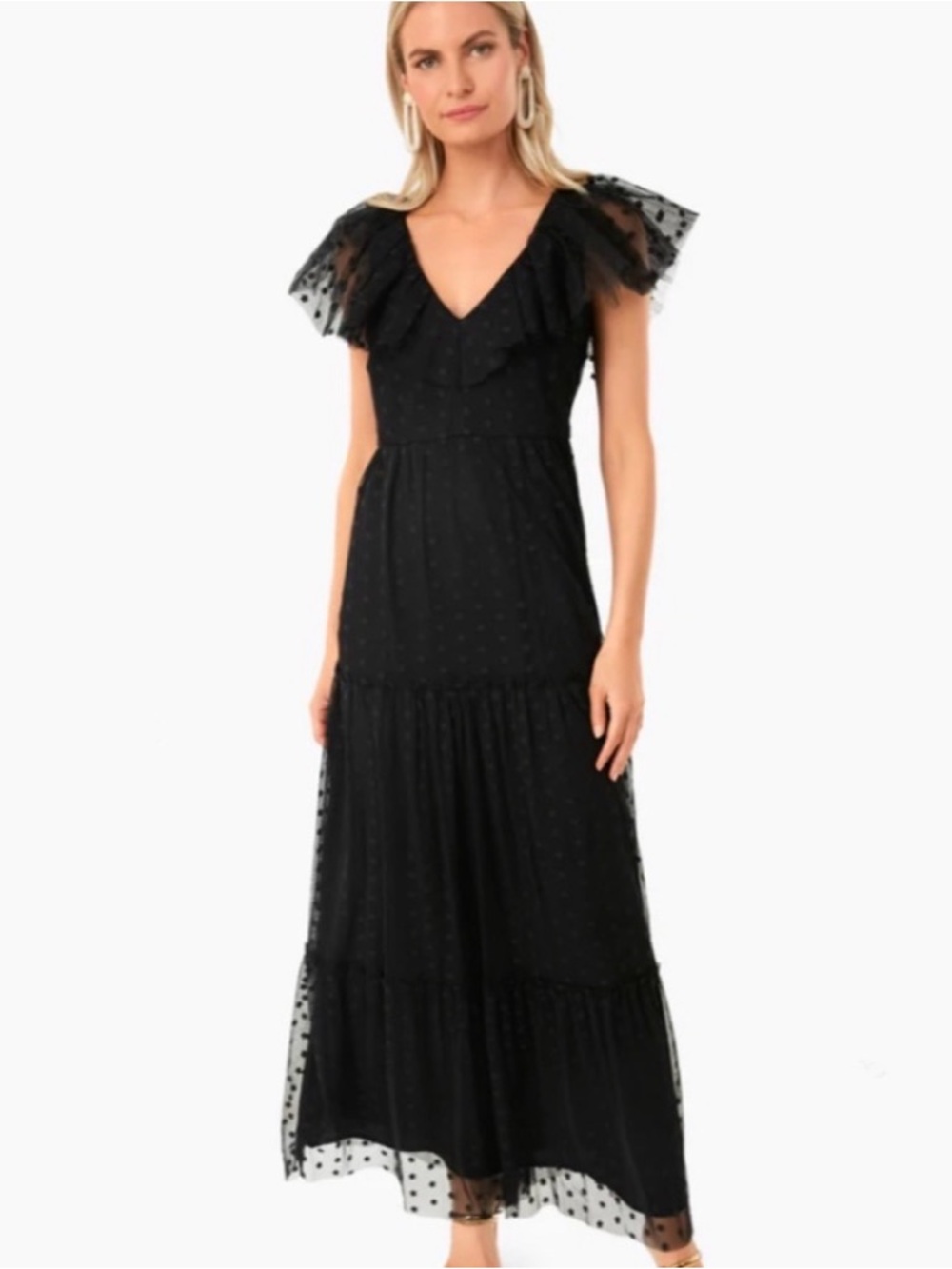 Tuckernuck Black Giselle Polka-Dot Tiered Maxi Dress